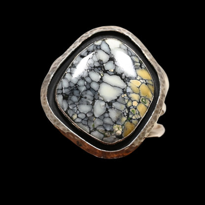 View of bracelet Rubio Enterprises Small Sterling Silver Cuff Bracelet with Chinese Turquoise