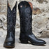 View of Hondo 16" cowboy boot in black retan with flourished stitching, pull holes, and spur ledge