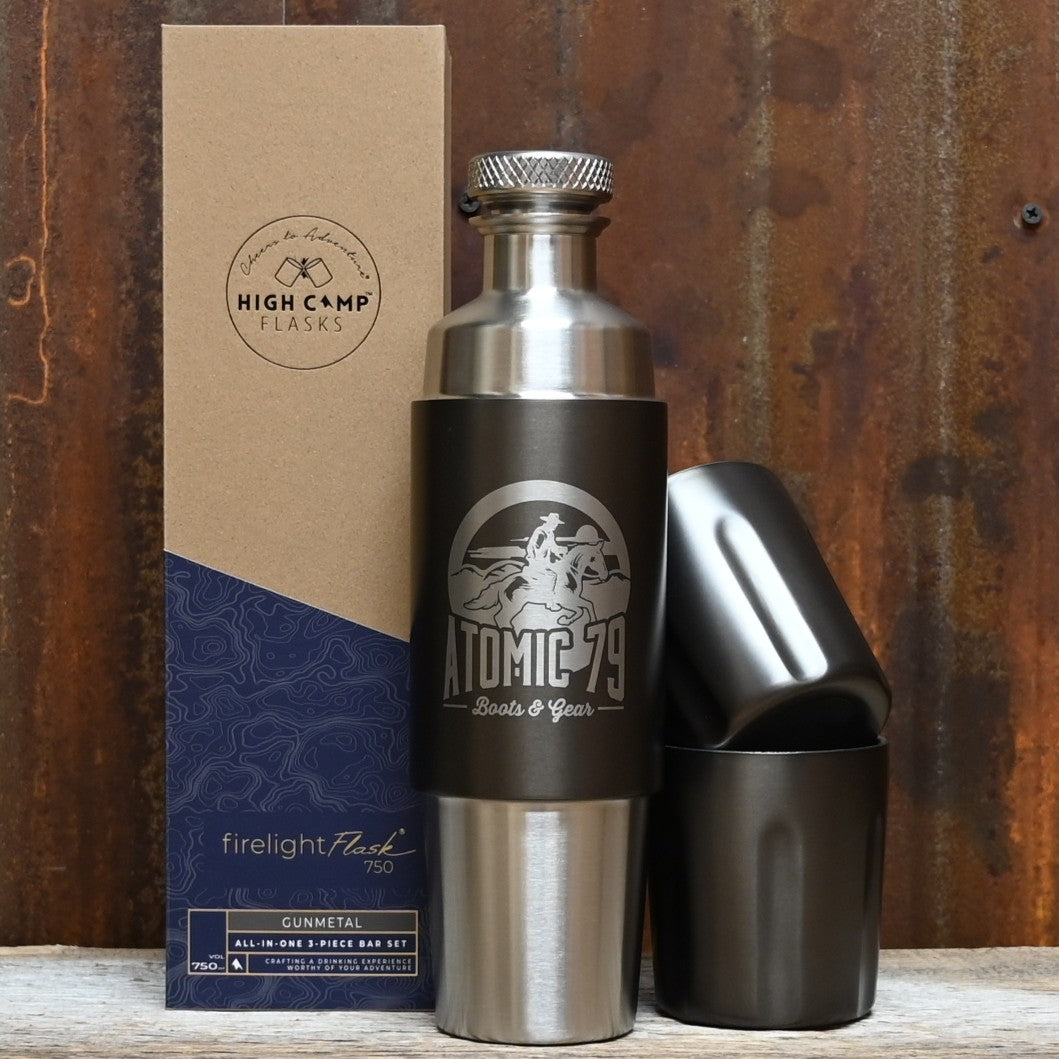 High Camp Firelight Flask Gunmetal 750ml with magnetic tumblers and matte finish