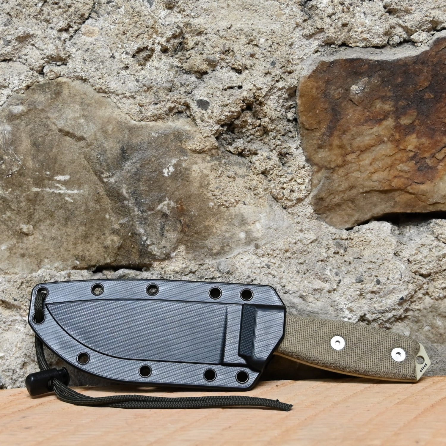 2018 Esee 3, Plain Edge, Desert Tan Blade, Od Sheath view of sheath