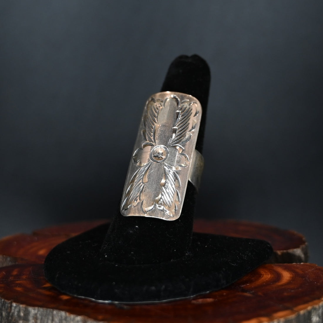 Vogt Silversmiths The Haven adjustable sterling silver ring with engraved design