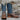 View of Hyer JETMORE 13" boots showcasing tabac full-quill waxy ostrich vamp and blue vintage goat upper with broad square toe and Stockman block heel