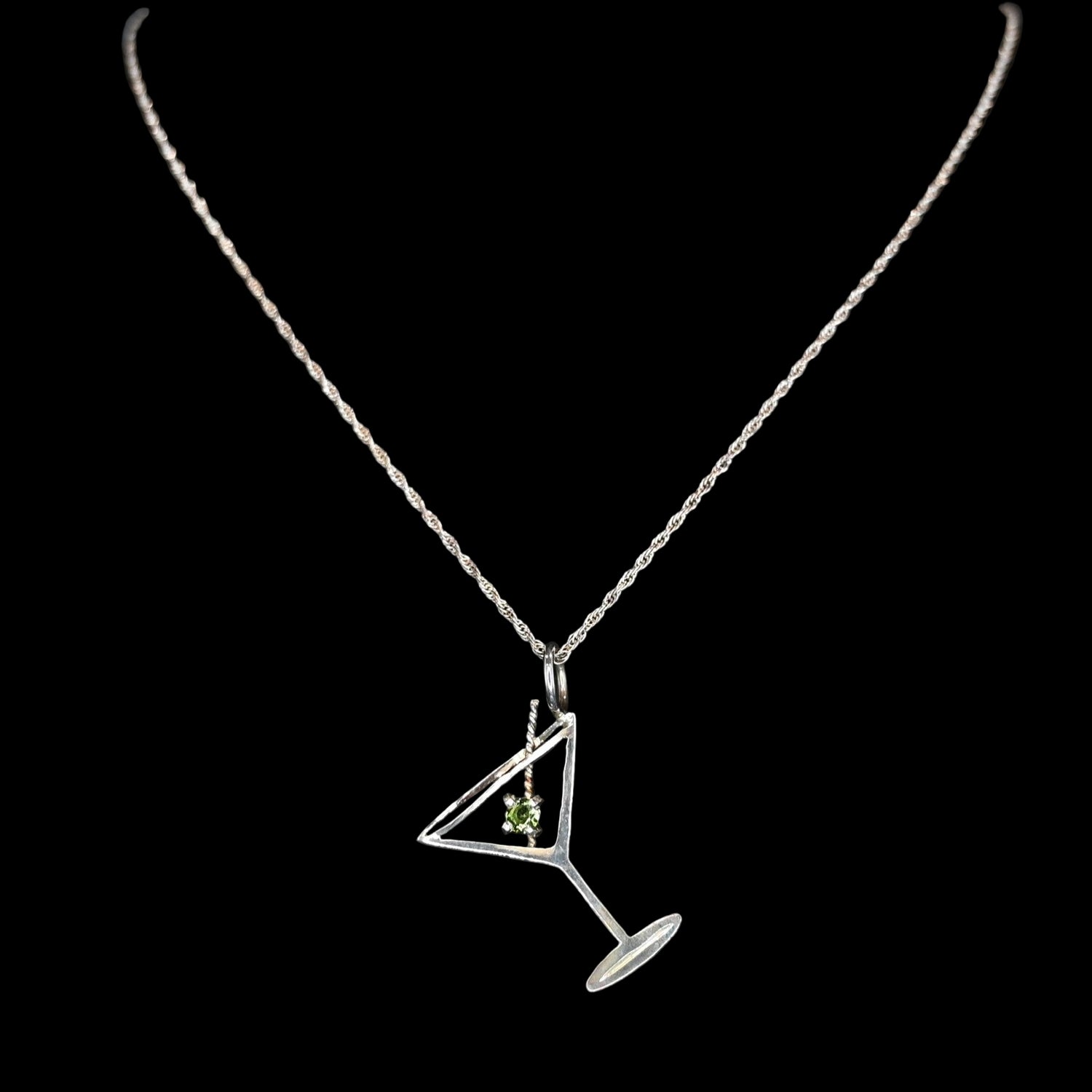 Vogt Silversmiths Stockyard Saloon sterling silver pendant featuring martini glass and peridot stone