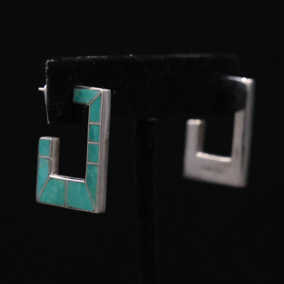 Peyote Bird Bandelier turquoise earrings in .925 sterling silver with detailed metalwork