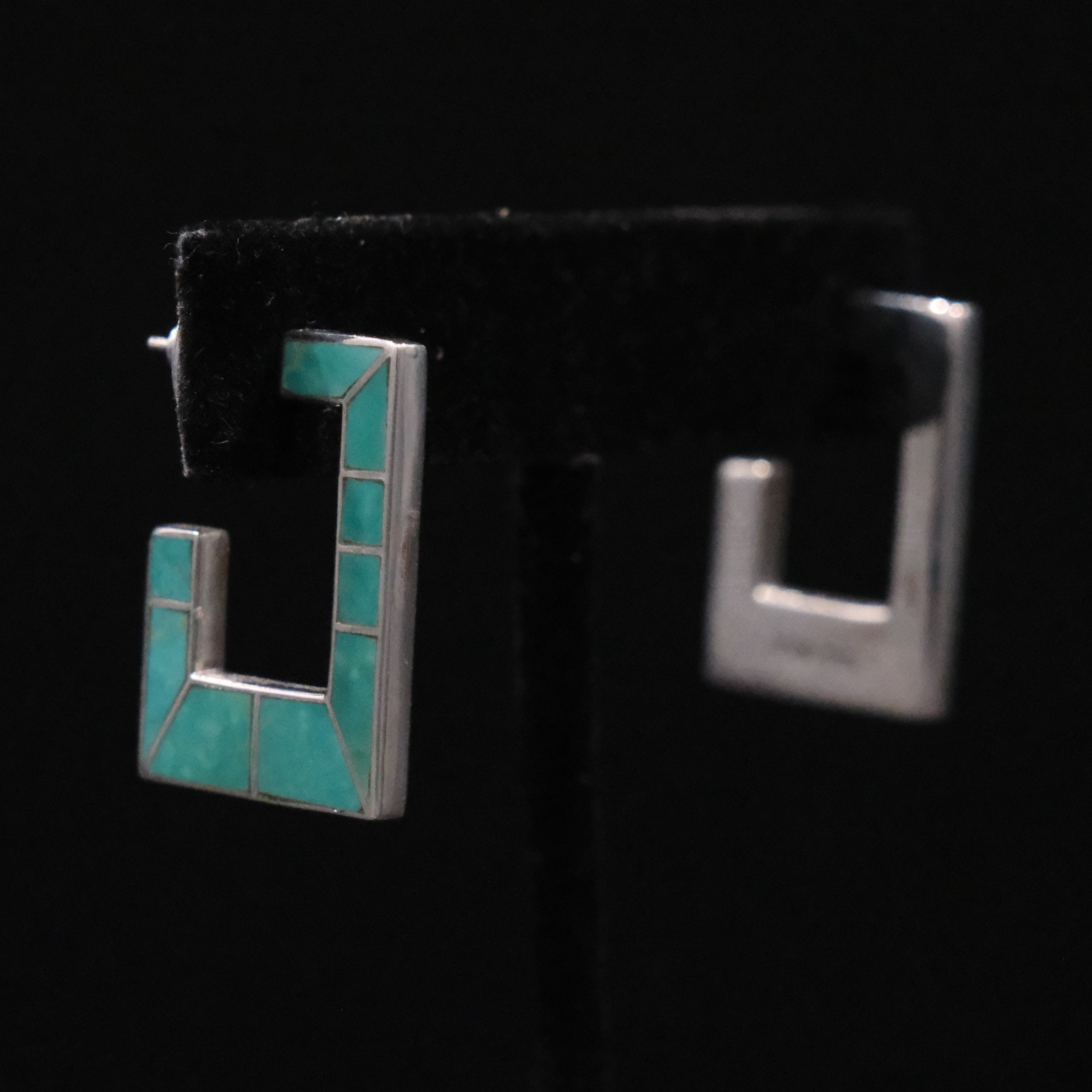 Peyote Bird Bandelier turquoise earrings in .925 sterling silver with detailed metalwork