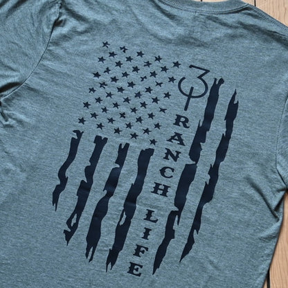 Heather Forest Green unisex T‑shirt with American flag graphic from 310 Ranch Life.