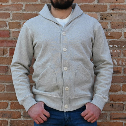 View of Blue Blanket men’s gray cotton sweater with button-up front