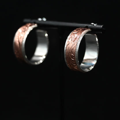 Vogt Red Canyon Hoop earrings — engraved copper overlay on sterling silver hoops