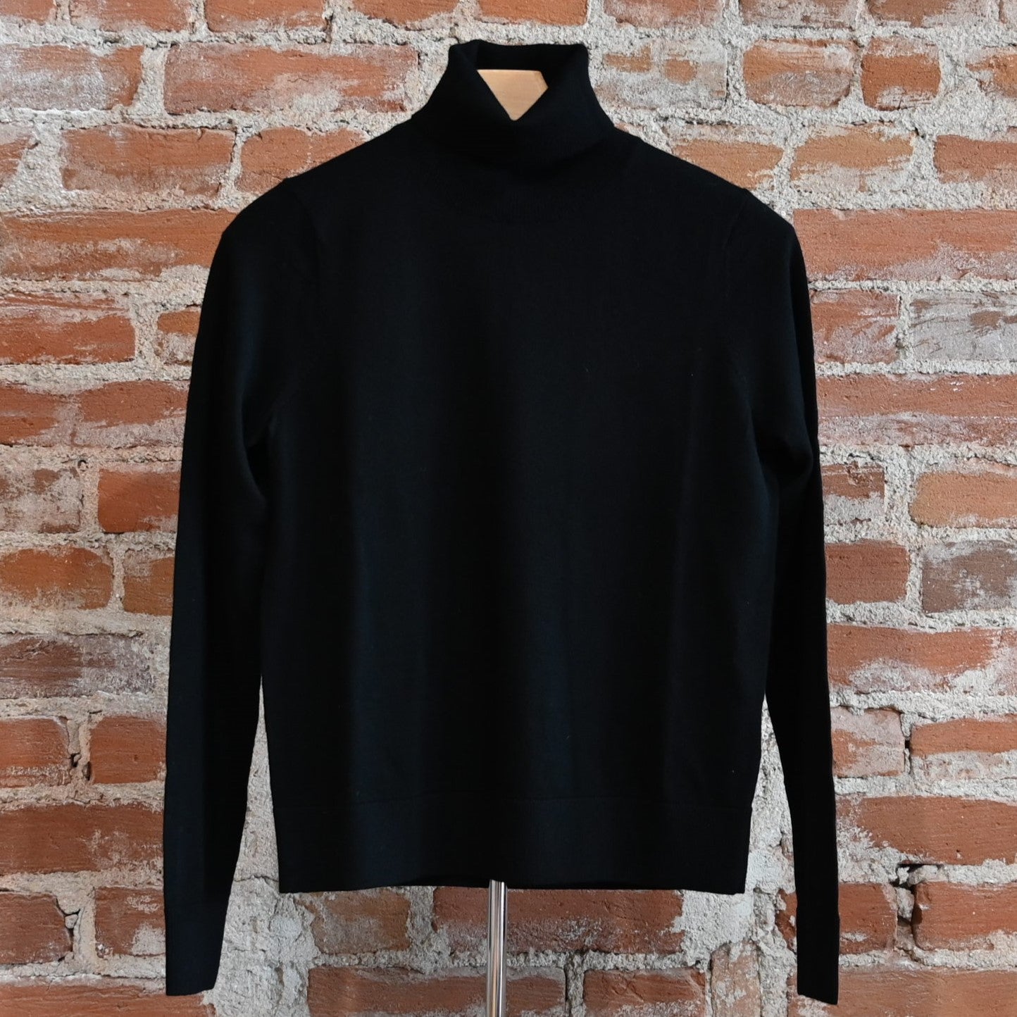 View of Pendleton ladies merino turtleneck in black with ribbed collar and sleeves