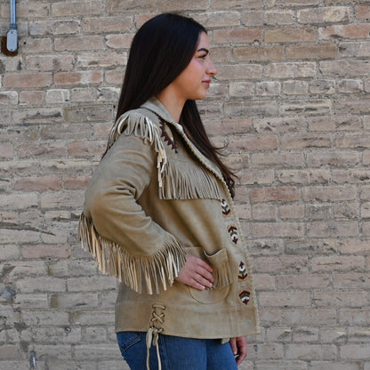 Double D Ranch Ennis Goat Suede Fringed Jacket with Beading