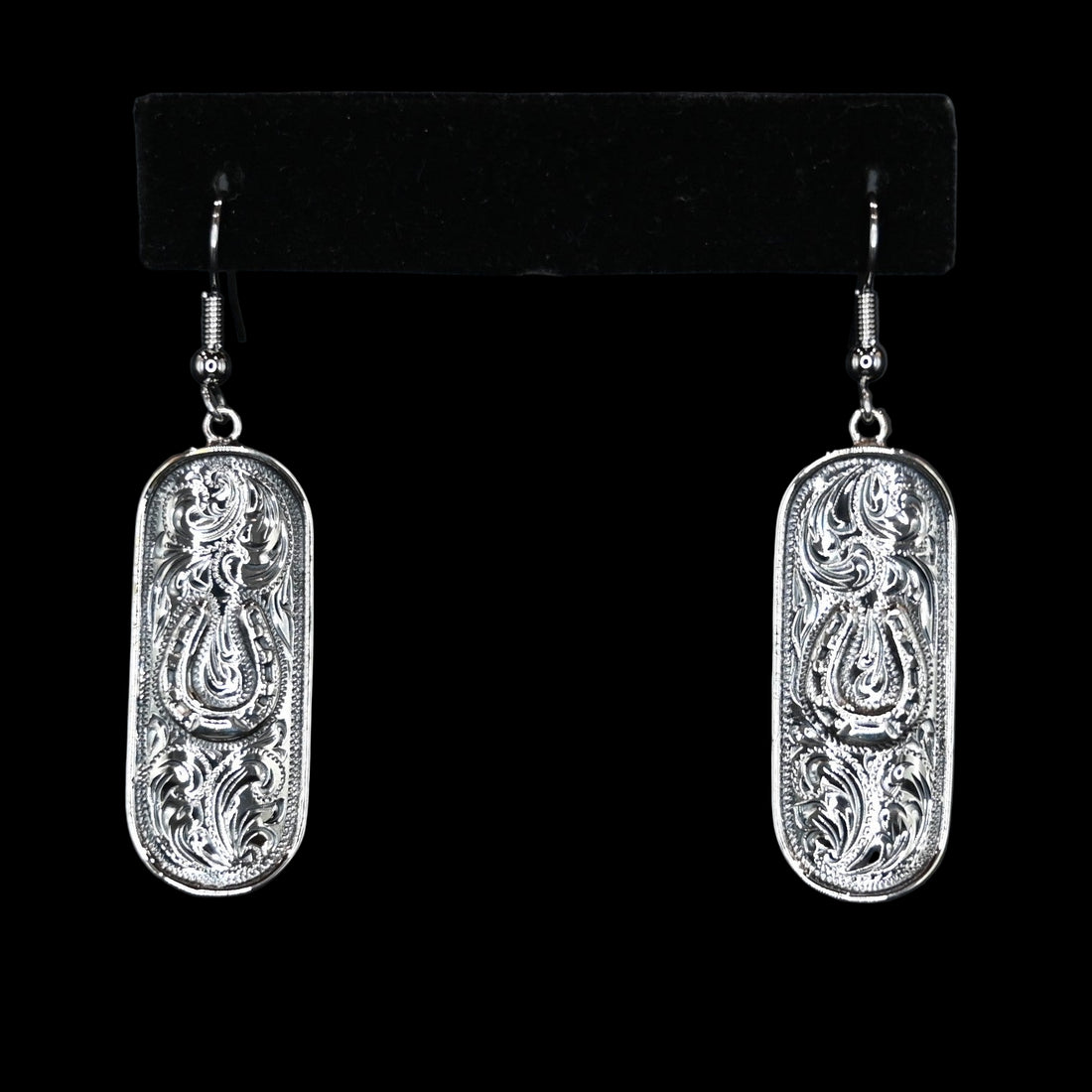 Vogt Silversmiths Silver Fortune sterling silver dangle earrings with horseshoe and engraving