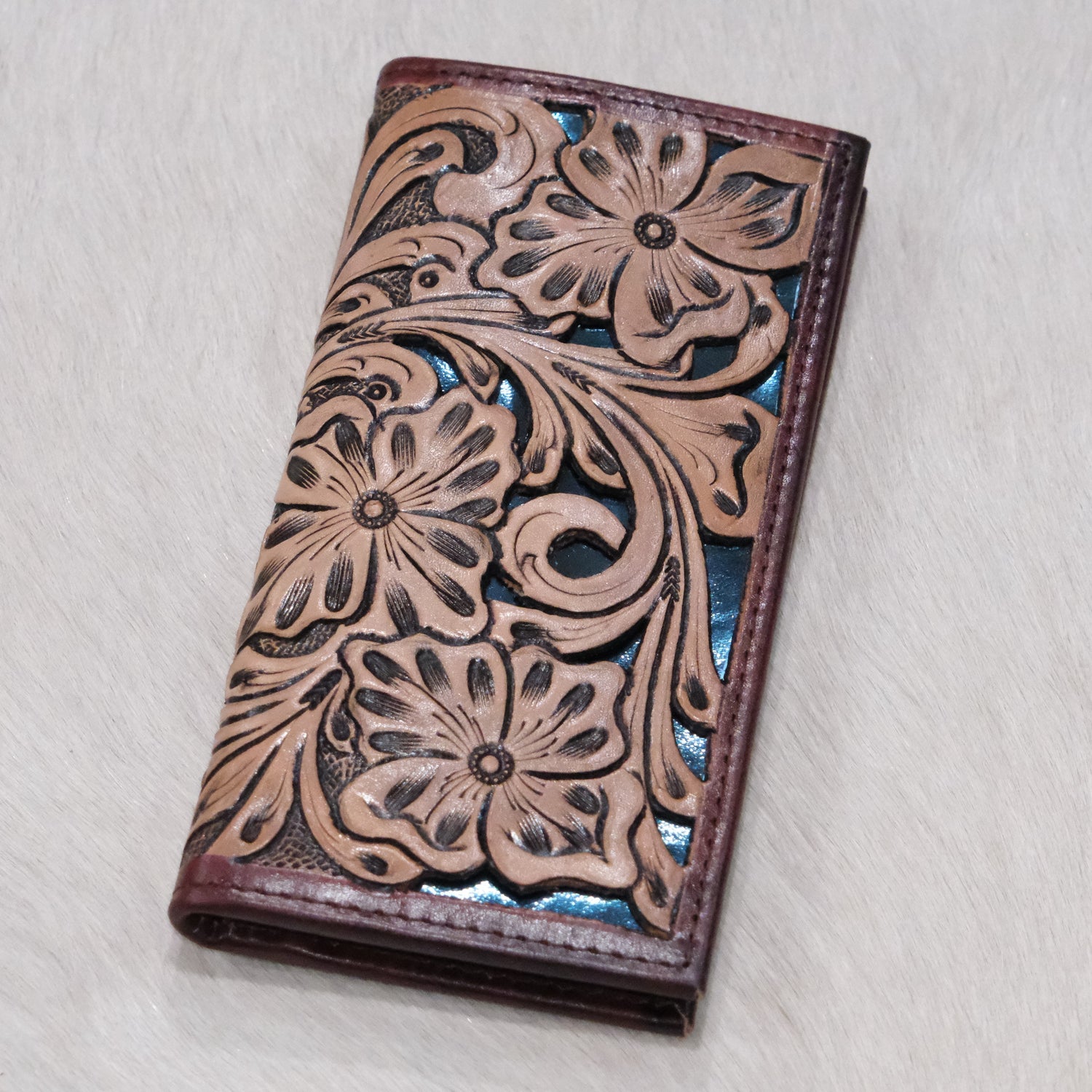 American Darling Tooled Overlay Checkbook Wallet with Snap Enclosure