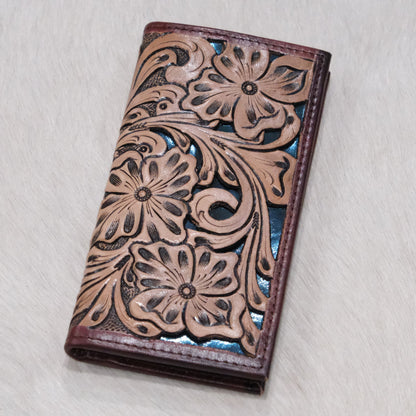 American Darling Tooled Overlay Checkbook Wallet with Snap Enclosure