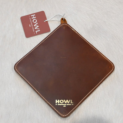Howl Intentional Goods PanHandler trivet in caramel leather with Pendleton wool inlay