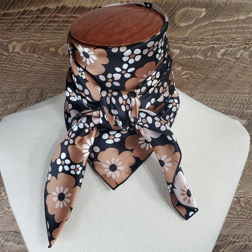 Cowboy Images prairie flower brown charmeuse wild rag 36x36