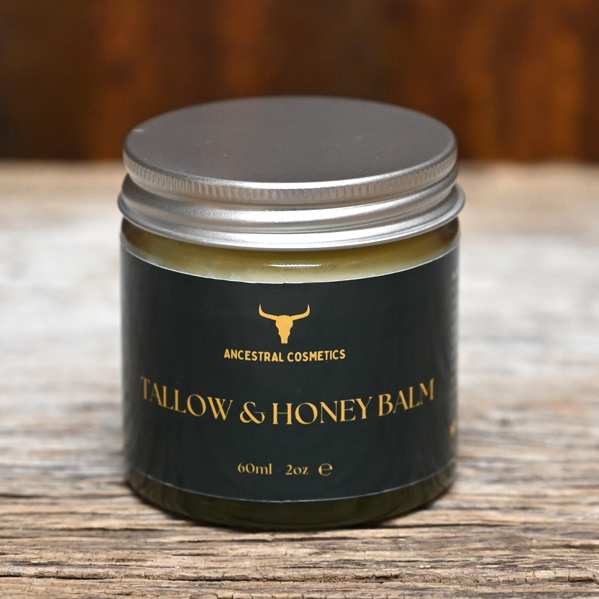Ancestral Cosmetics Original Beef Tallow and Honey Balm jar made with grass-fed tallow and raw honey