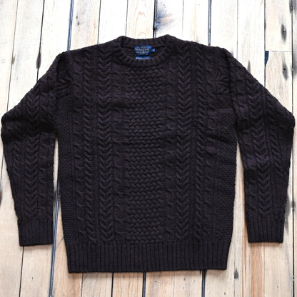 View of Pendleton men’s wool fisherman sweater in Espresso Heather with cable knit texture