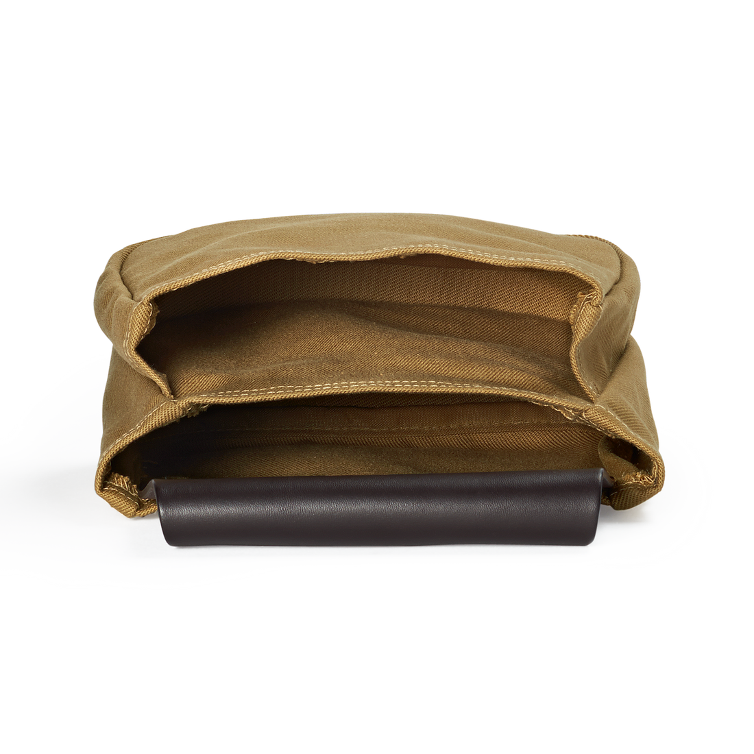 Filson tan rugged twill belt pouch with leather loop and two compartments