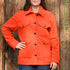 View of Filson Ladies Mackinaw Cruiser in Flame featuring four front cargo pockets and a double-layer back