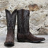 View of Stallion Men’s 13" chocolate boot with nubuck suede vamp, calf shaft, and light Western stitching