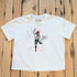 Ladies vintage white Boot Scootin’ boxy tee by Sendero with cowgirl roping graphic and cropped fit