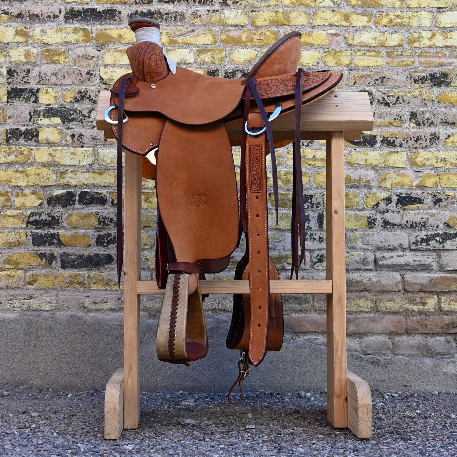 View of Billy Cook 15&quot; Arbuckle Rancher Saddle with WSO and inverted floral tooling