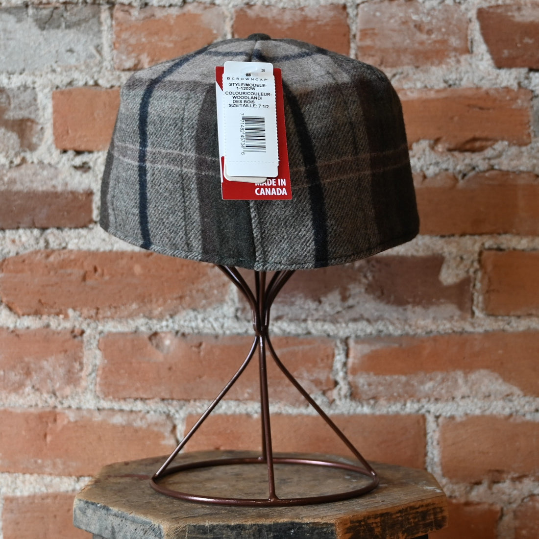 Crown Cap wool blend woodland plaid stockman cap with quilted lining