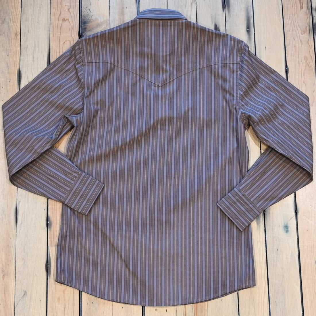 Schaefer Outfitter Classic Western Button Down With Snaps in Childress stripe cotton blend with snap chest pockets and Western yoke