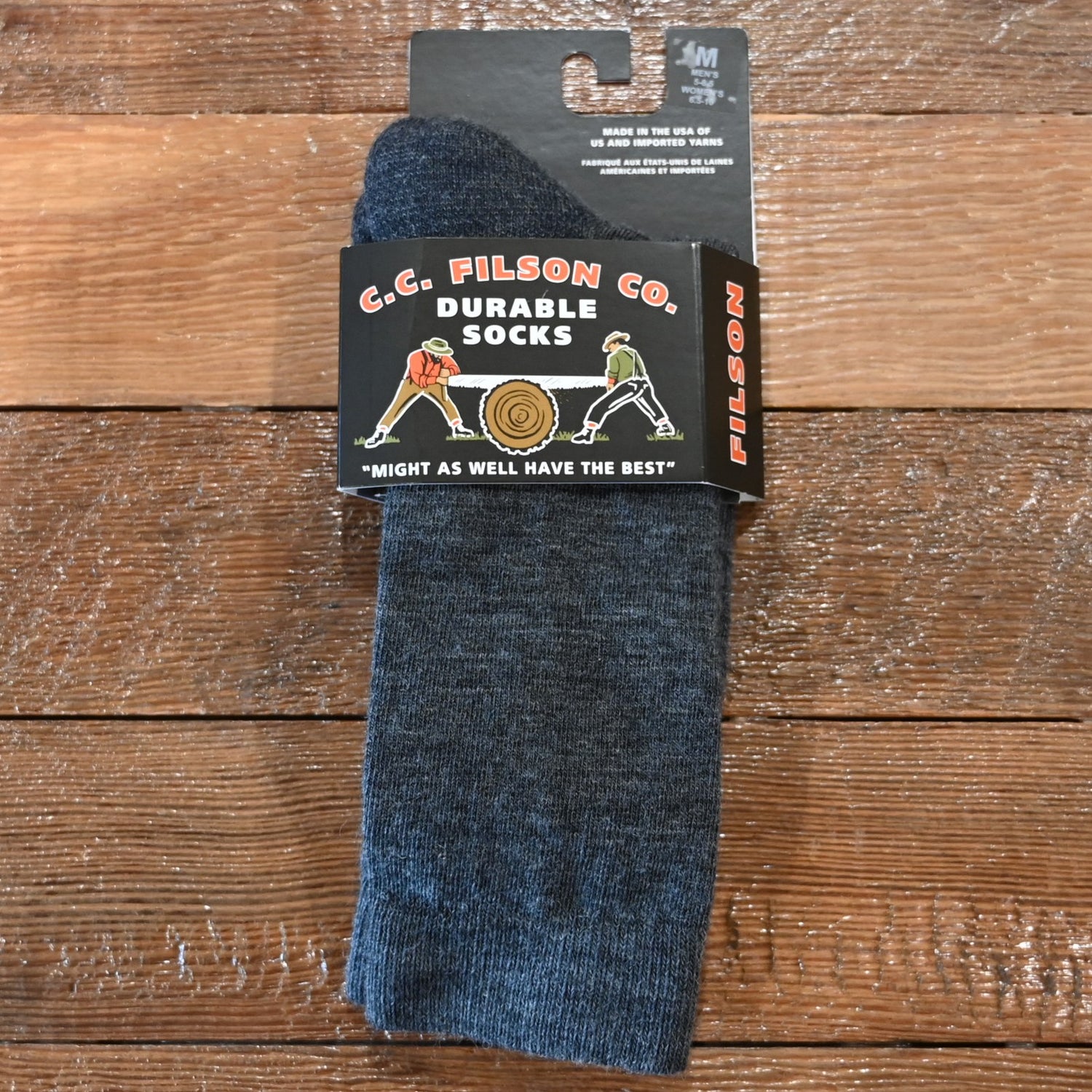 Filson Everyday crew socks in charcoal with performance knit and flat toe seams