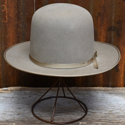 View of Front of Open Crown Stetson Open Road, 160th Edition in Fawn. 