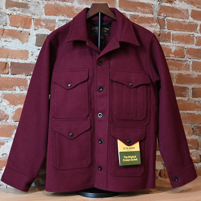 Filson 1940s Mackinaw Wool Cruiser jacket in wine with four cargo pockets and back map pocket