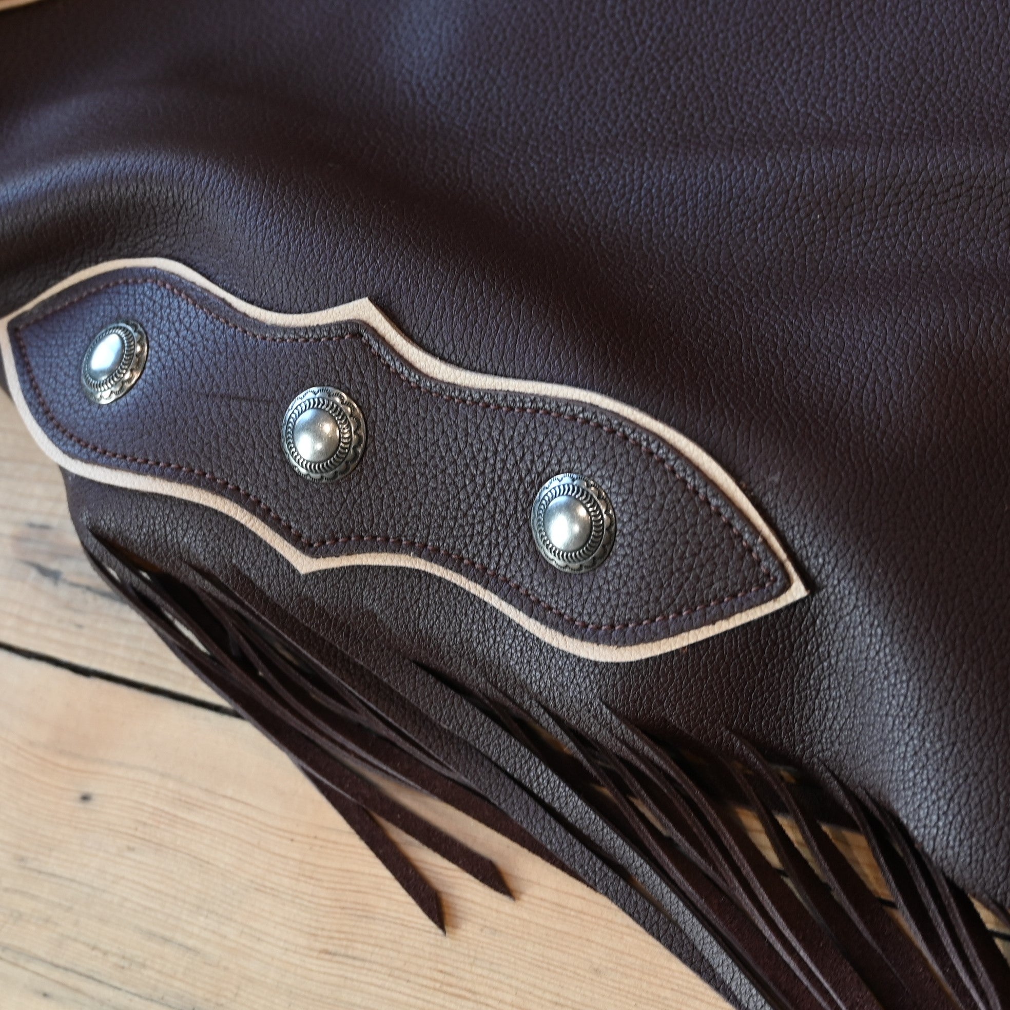 View of K Bar J Chinks with Buckles and Chap Leather Top in Size XL