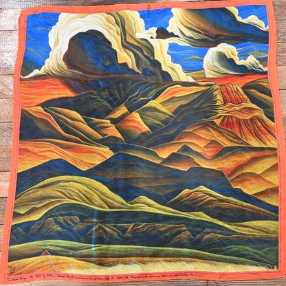 Limited-edition Southwest Range silk scarf by William Haskell, 36″ square, numbered jacquard design