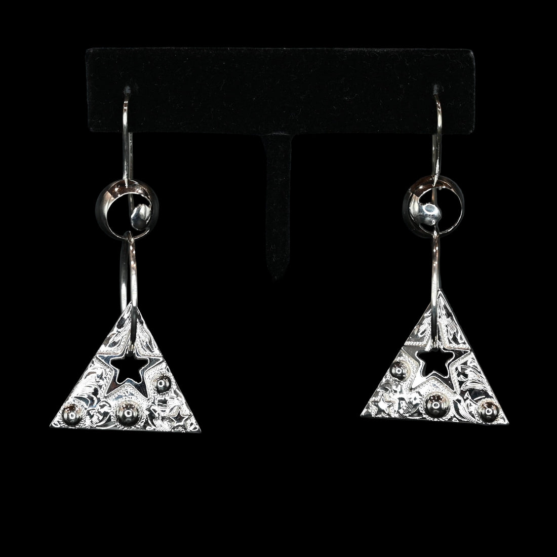 Vogt Silversmiths Silver Cosmic Clementine sterling silver dangle earrings with moon and star design