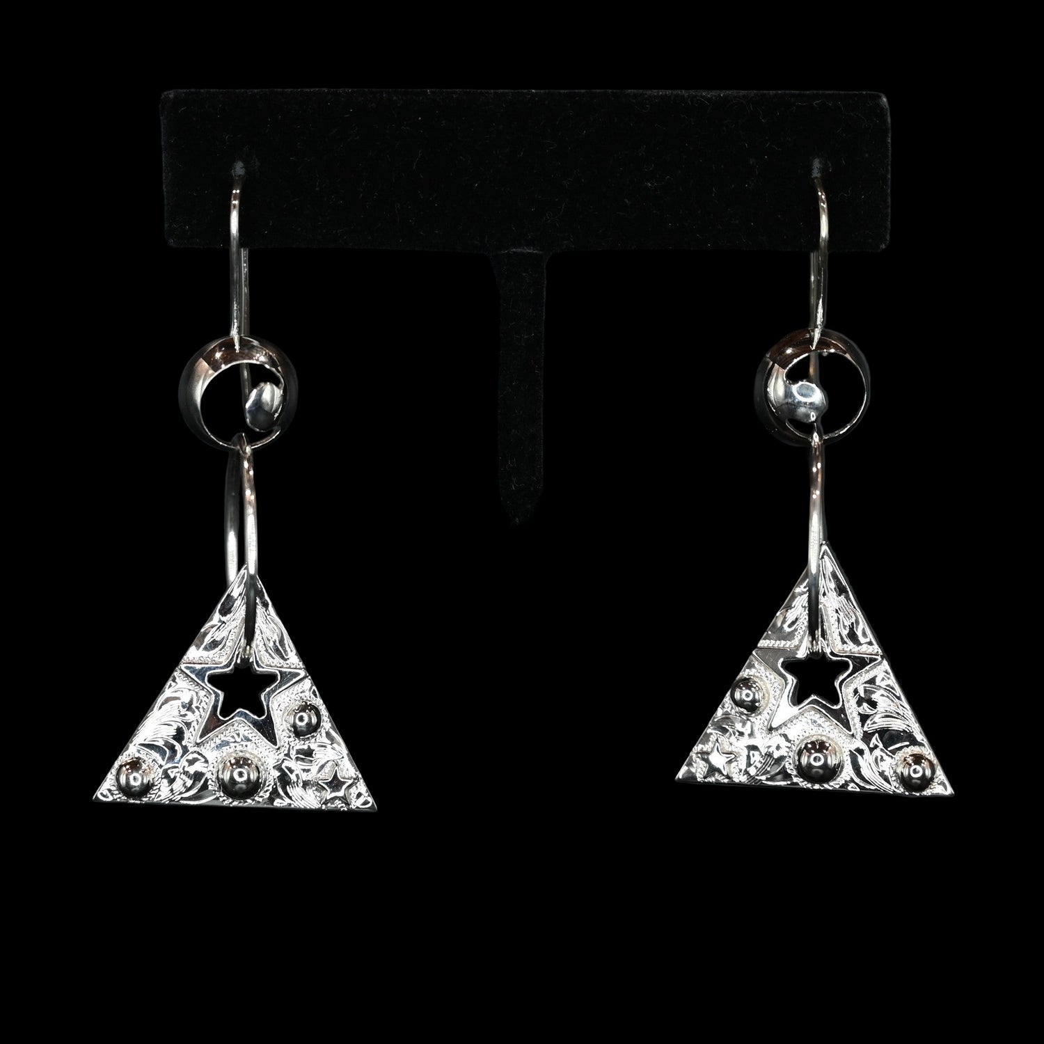 Vogt Silversmiths Silver Cosmic Clementine sterling silver dangle earrings with moon and star design