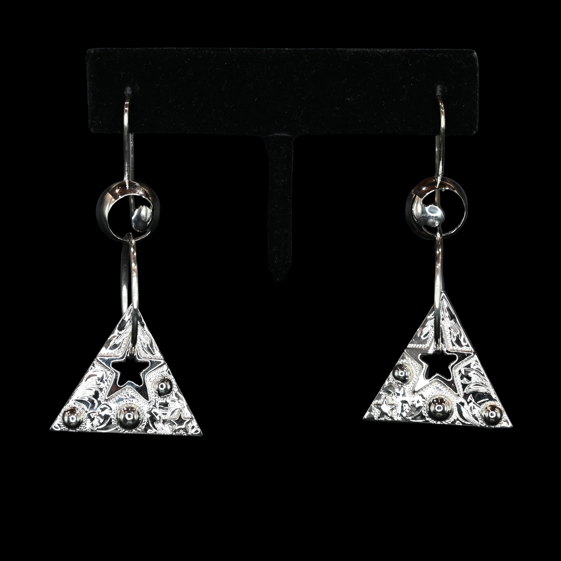 Vogt Silversmiths Silver Cosmic Clementine sterling silver dangle earrings with moon and star design