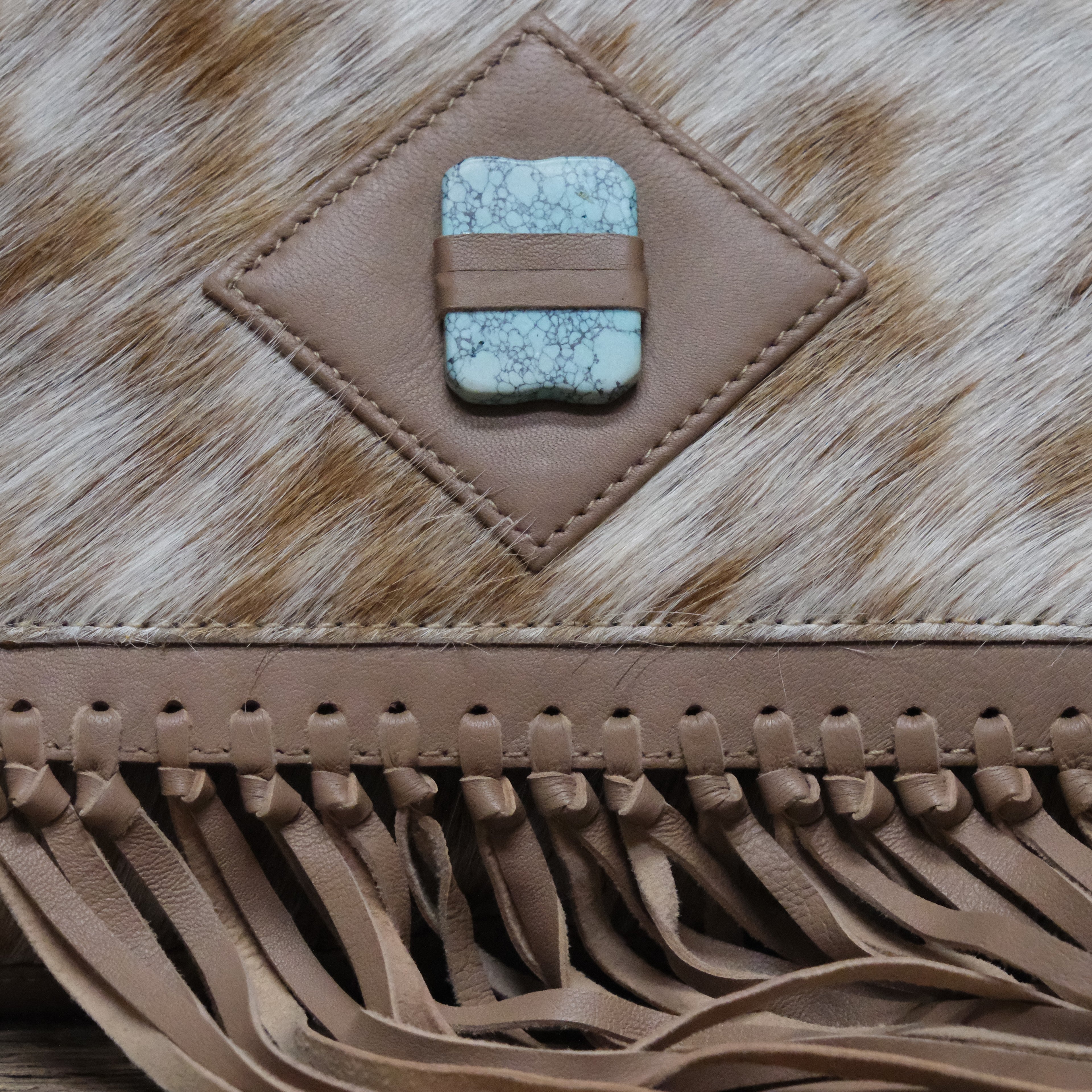 Myra Carrington Club leather bag with hair-on hide accents and spacious interior