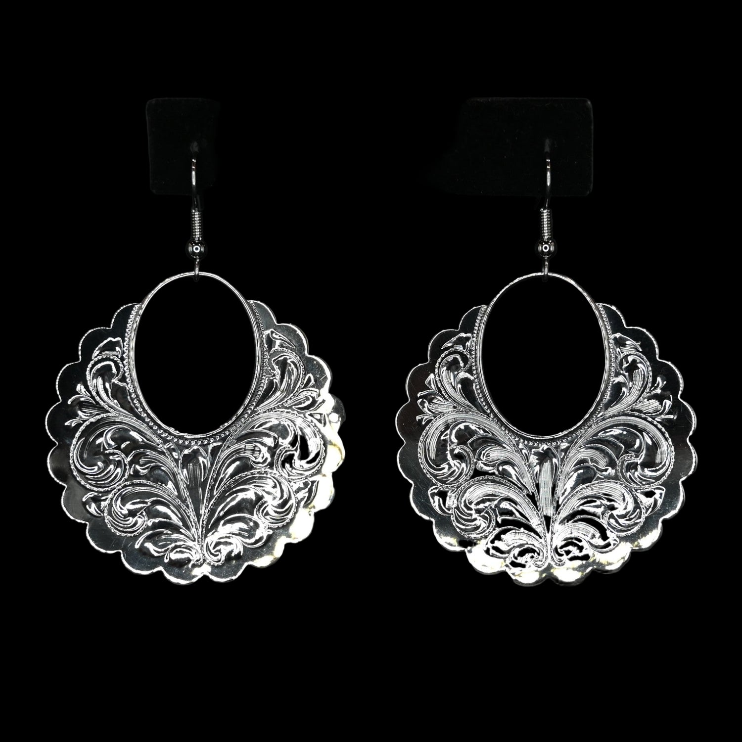 Vogt Clara Scallop Bloom sterling silver drop earrings with scalloped engraving