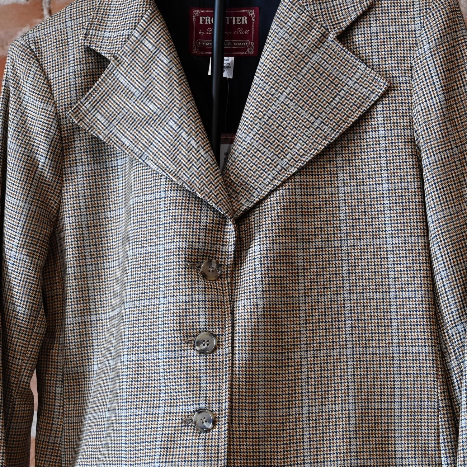 Frontier Ladies Mini Herringbone Frock Coat Tan Black Rust Navy front view