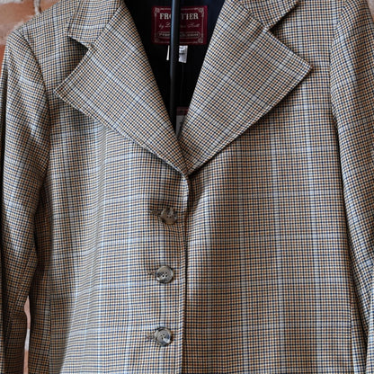 Frontier Ladies Mini Herringbone Frock Coat Tan Black Rust Navy front view