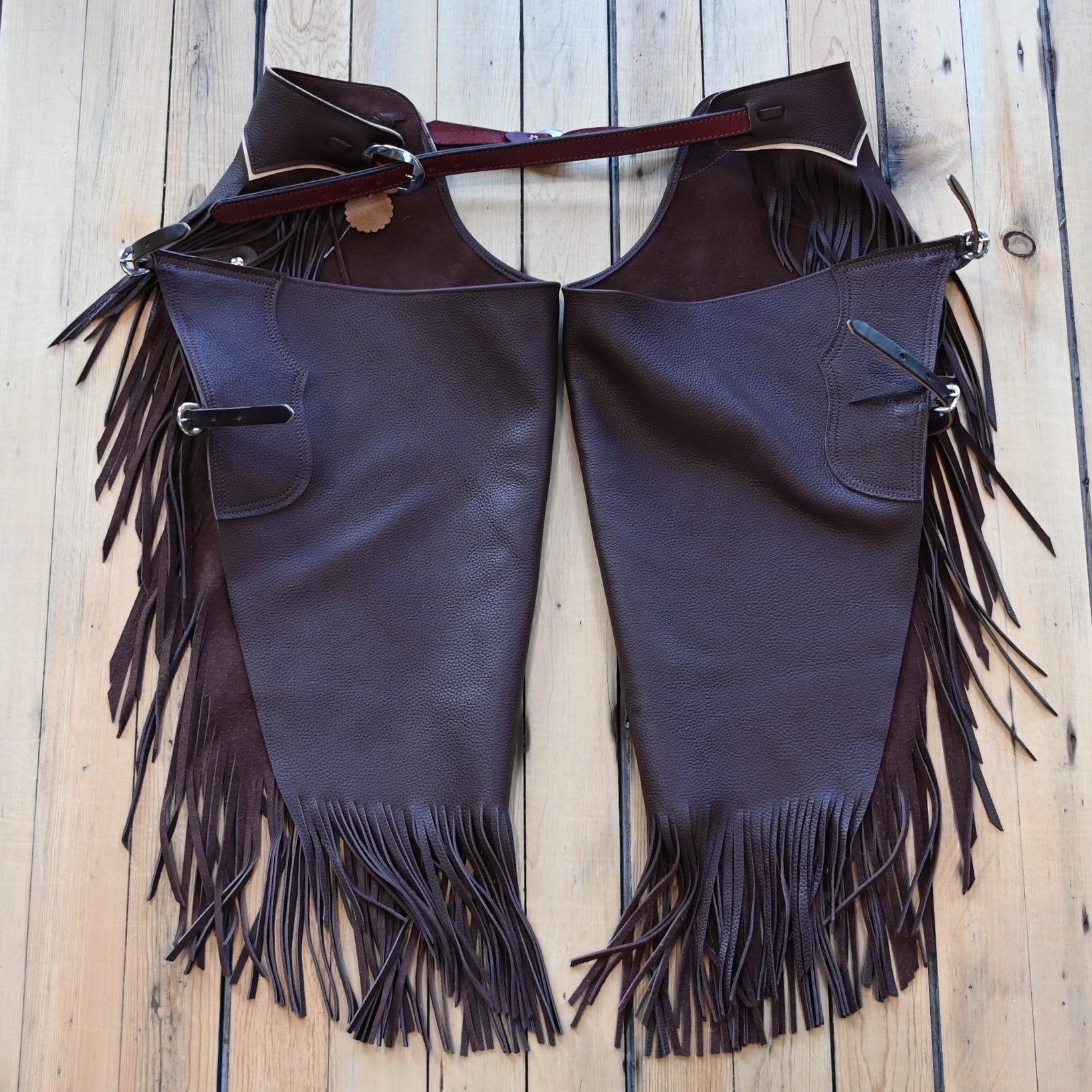 View of K Bar J Chinks with Buckles and Chap Leather Top in Size XL