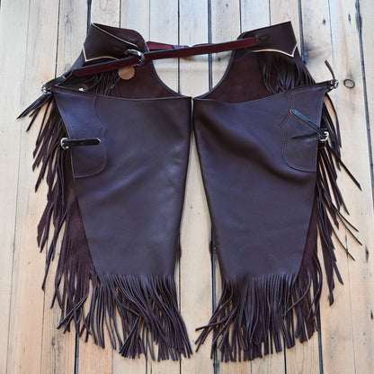 View of K Bar J Chinks with Buckles and Chap Leather Top in Size XL