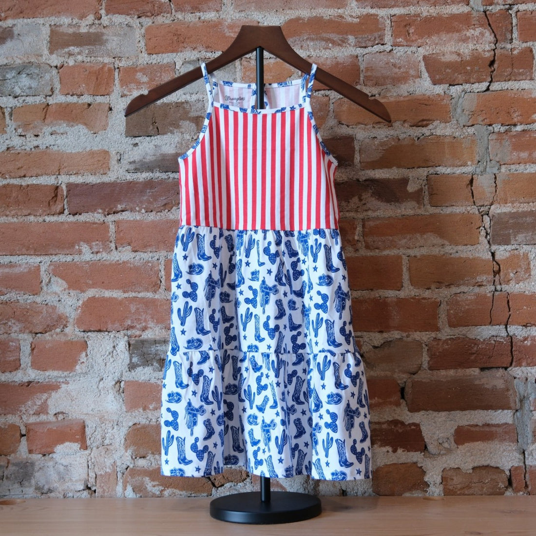 Wrangler Girls Red, White, and Blue Boot Print Tiered Dress