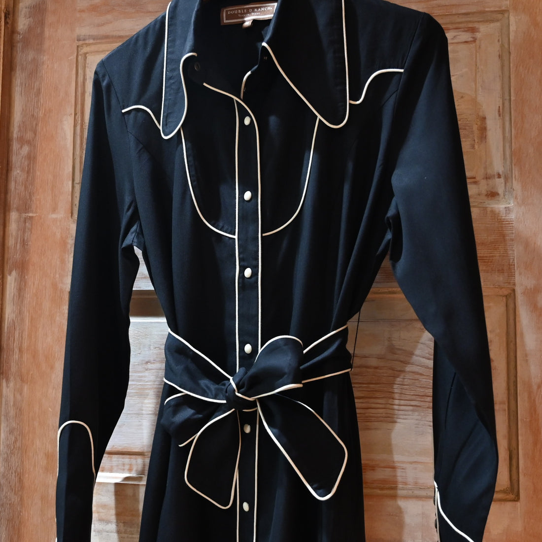 Black Route 66 embroidered dress with Southwestern motifs by Double D Ranch