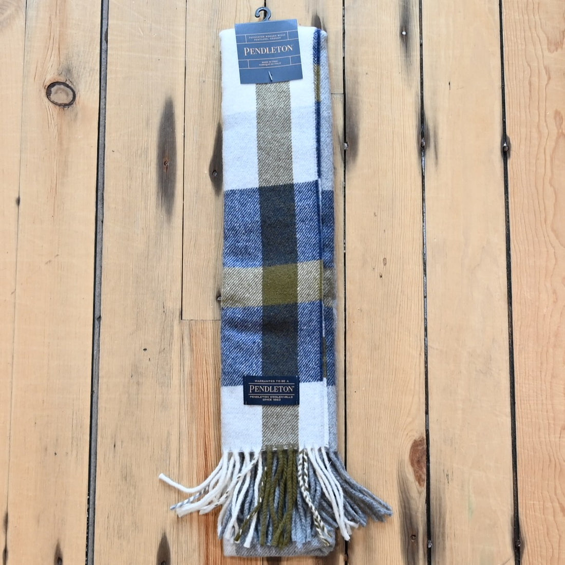 Pendleton Whisperwool Muffler in Raleigh Plaid made of soft virgin wool.