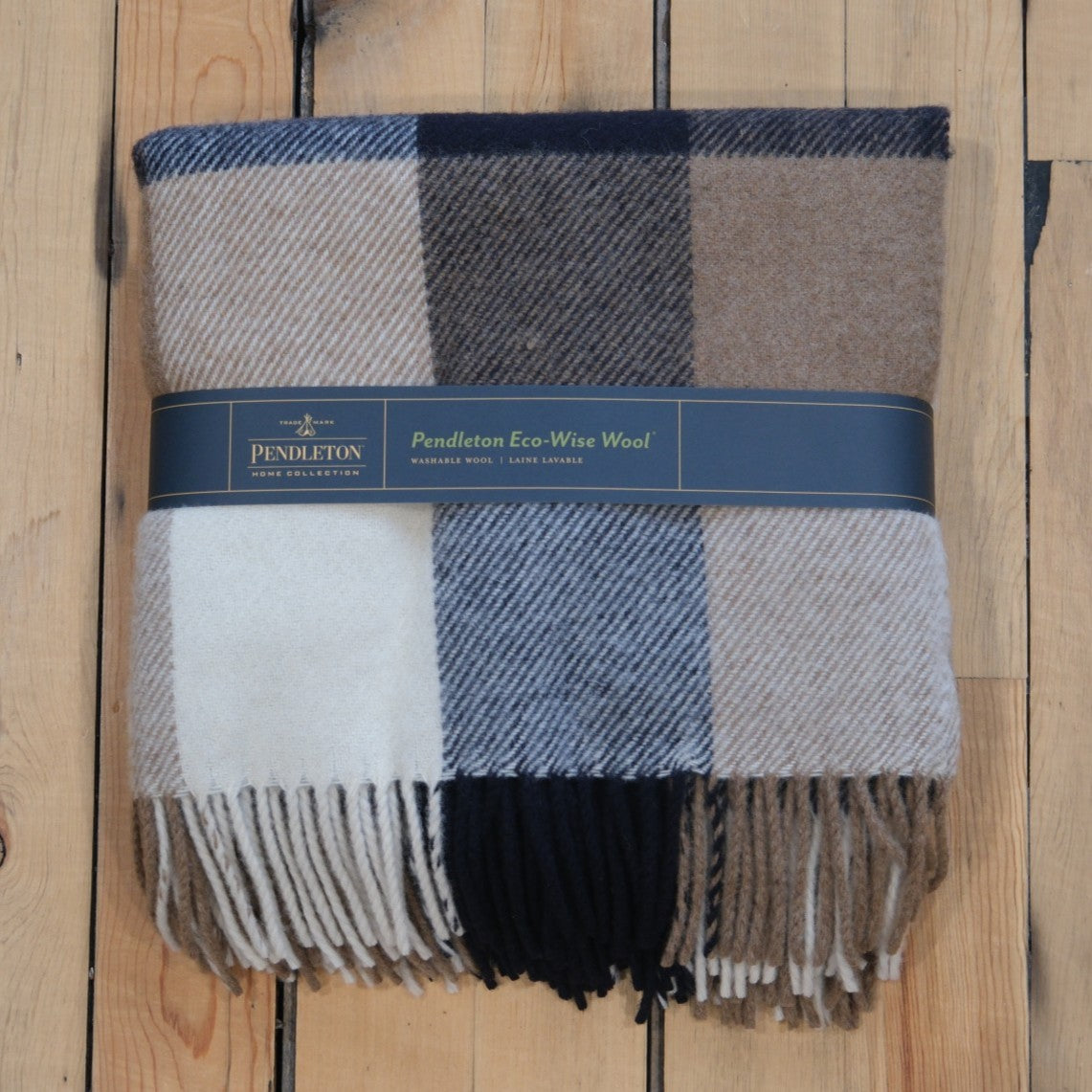 Pendleton Eco-Wise Wool Fringed Throw blanket in a classic woven pattern.