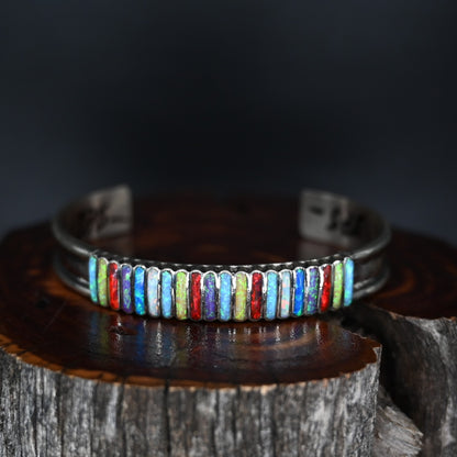 View of Sunwest Silver Zuni Stone Cuff featuring a vibrant Zuni stones set in sterling silver