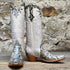 View of Stallion Ladies 14" Gallegos boot with painted blue python, cream calf top, and snip toe