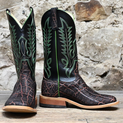 View of Anderson Bean 13&quot; boot with bark vintage elephant vamp and black glove leather top