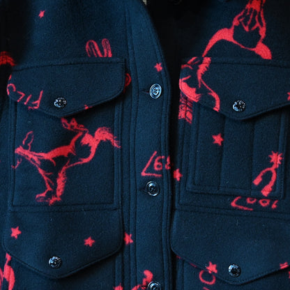 Filson Ladies Jacquard Wool Cruiser Jacket in Black and Red Western pattern with button front and utility pockets